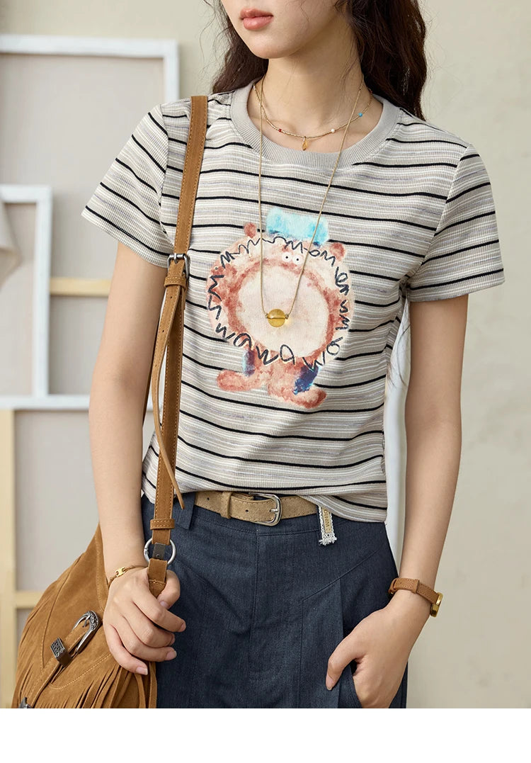 Mishow Striped Pufferfish Print Cotton Tee MXE32T0538