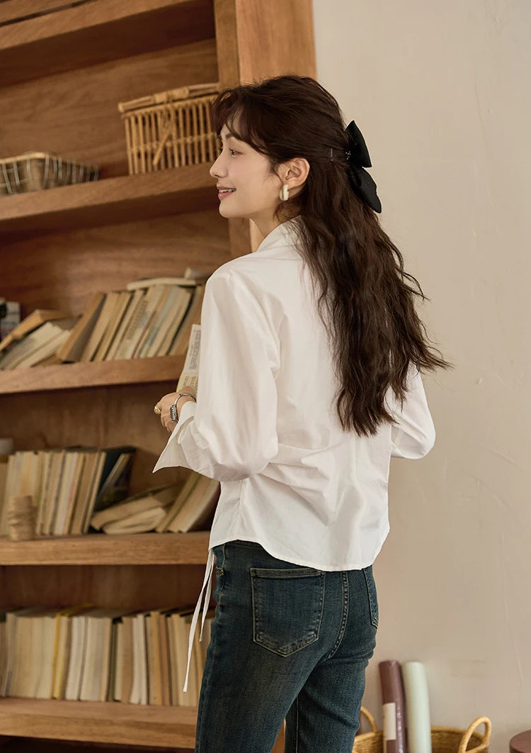 MISHOW French Side Placket Asymmetric Shirt Pleated Waist Lapel MXD45C0357