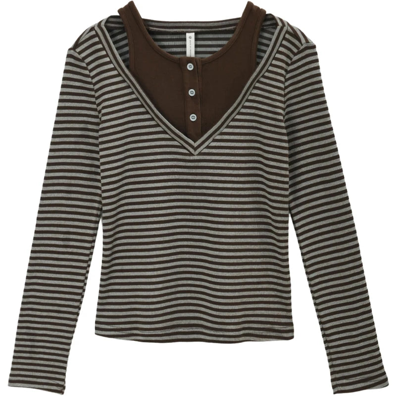 Mishow Retro Fake Two-Piece Striped Top MXE51Z2555