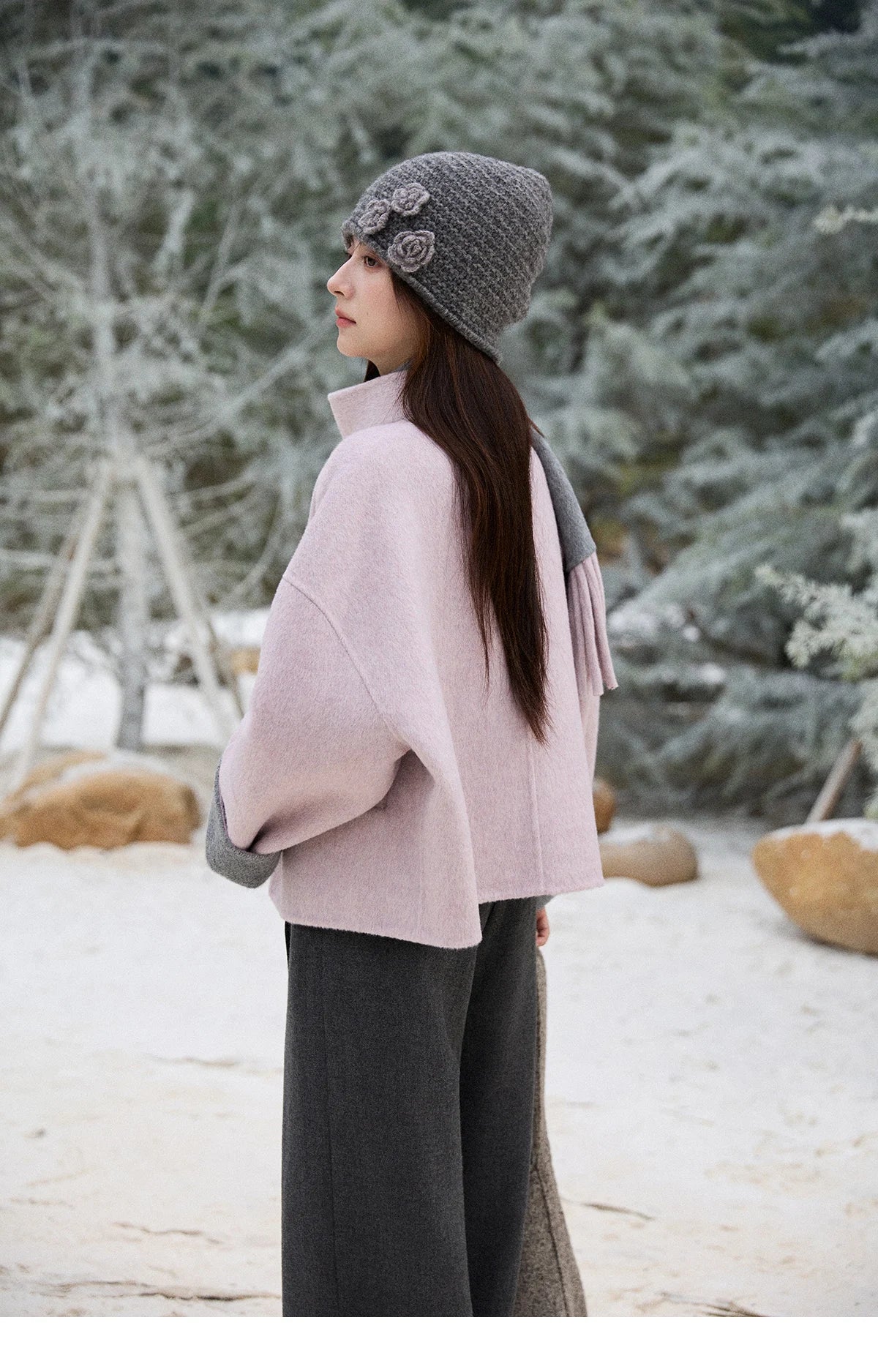Mishow Tweed Wool Double-Faced Short Coat with Scarf MXE86W0977
