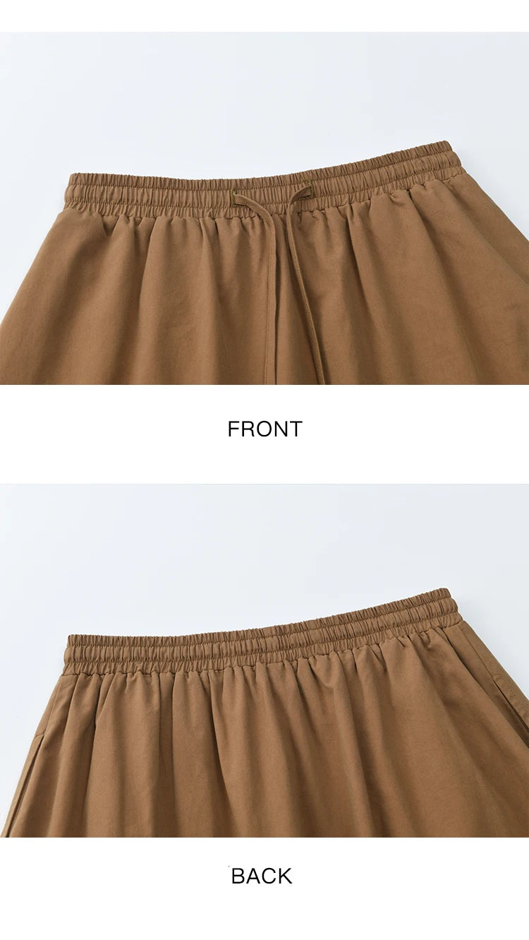 MISHOW Brown Cotton Bud Skirt Elastic Drawstring High Waist Pocket MXE41B2367