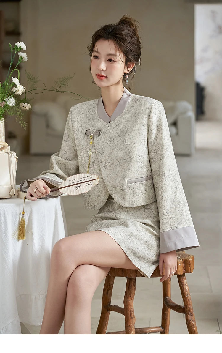 Mishow Chinese Stand Collar Jacket & A-Line Skirt Set MXD15W0373
