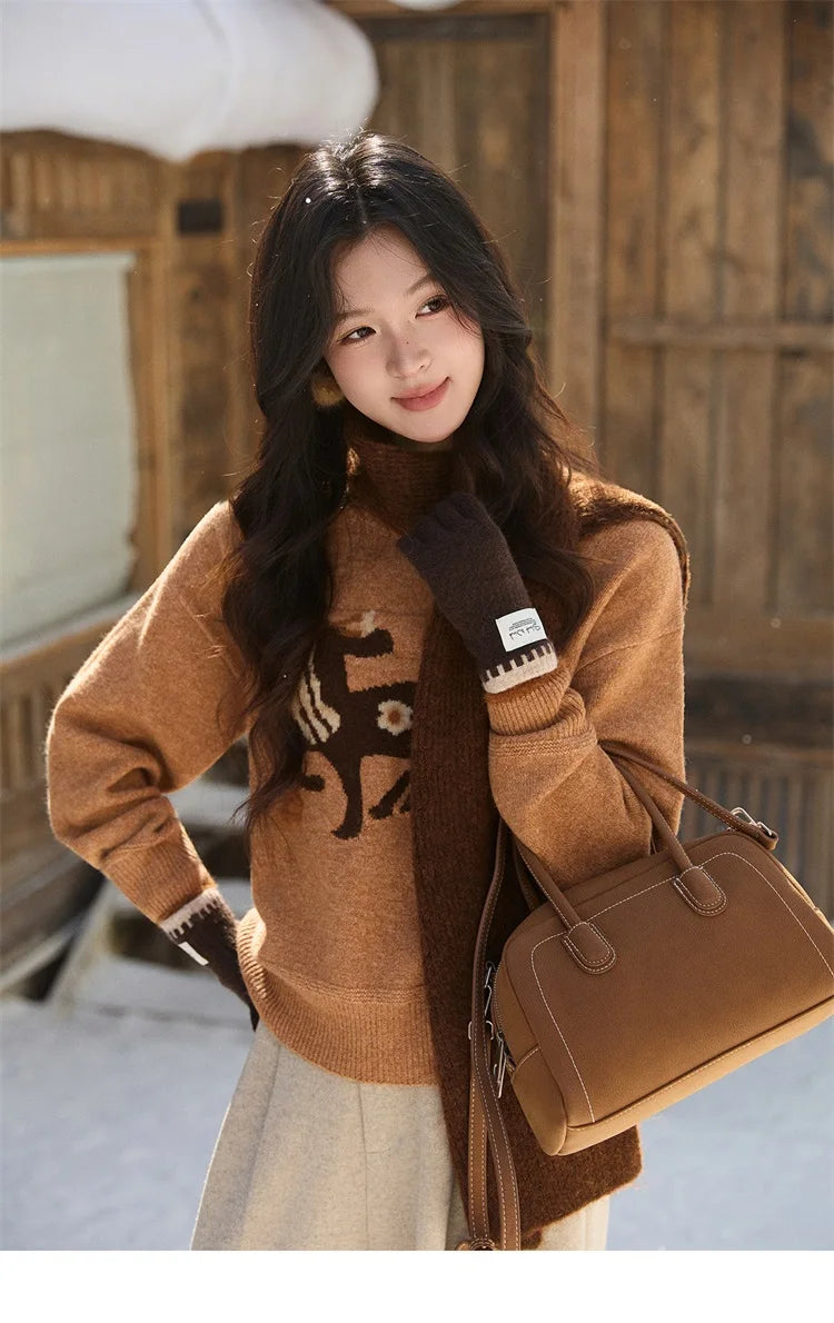 Mishow Horse Pattern Faux Mink Fur Cuff Sweater MXE94Z2863