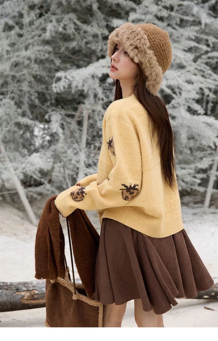Mishow Funny Pineapple Jacquard Round Neck Cardigan MXE87Z2752