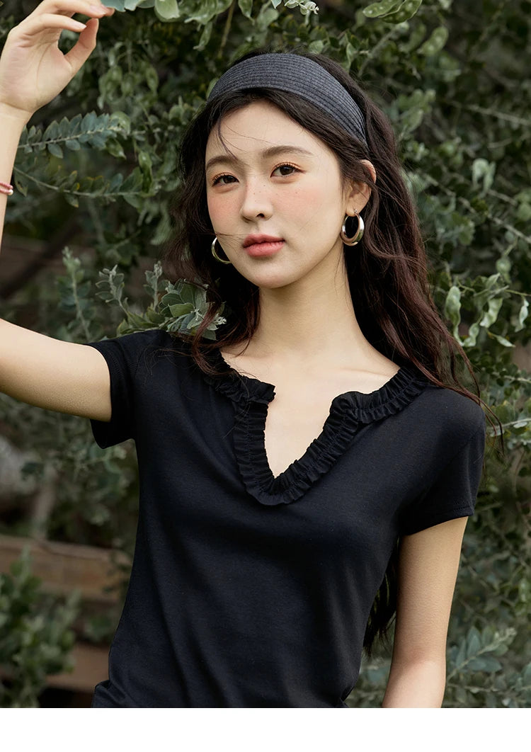Mishow V-Neck Solid Straight Shoulder Tee MXE35T0562