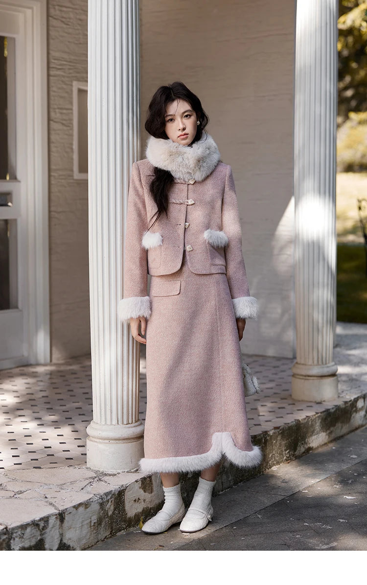 Mishow New Chinese Tweed Coat & Midi Skirt Set MXD54W0583