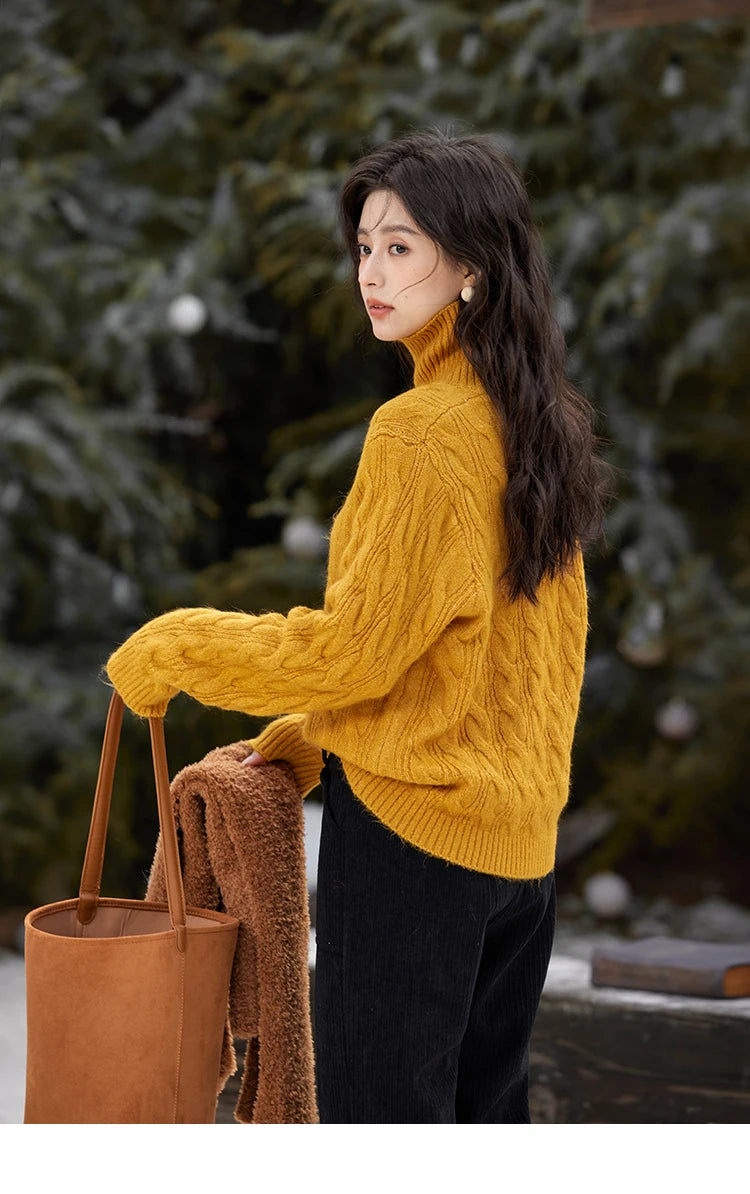 Mishow Turtleneck Texture Solid Warm Pullover MXD57Z1090