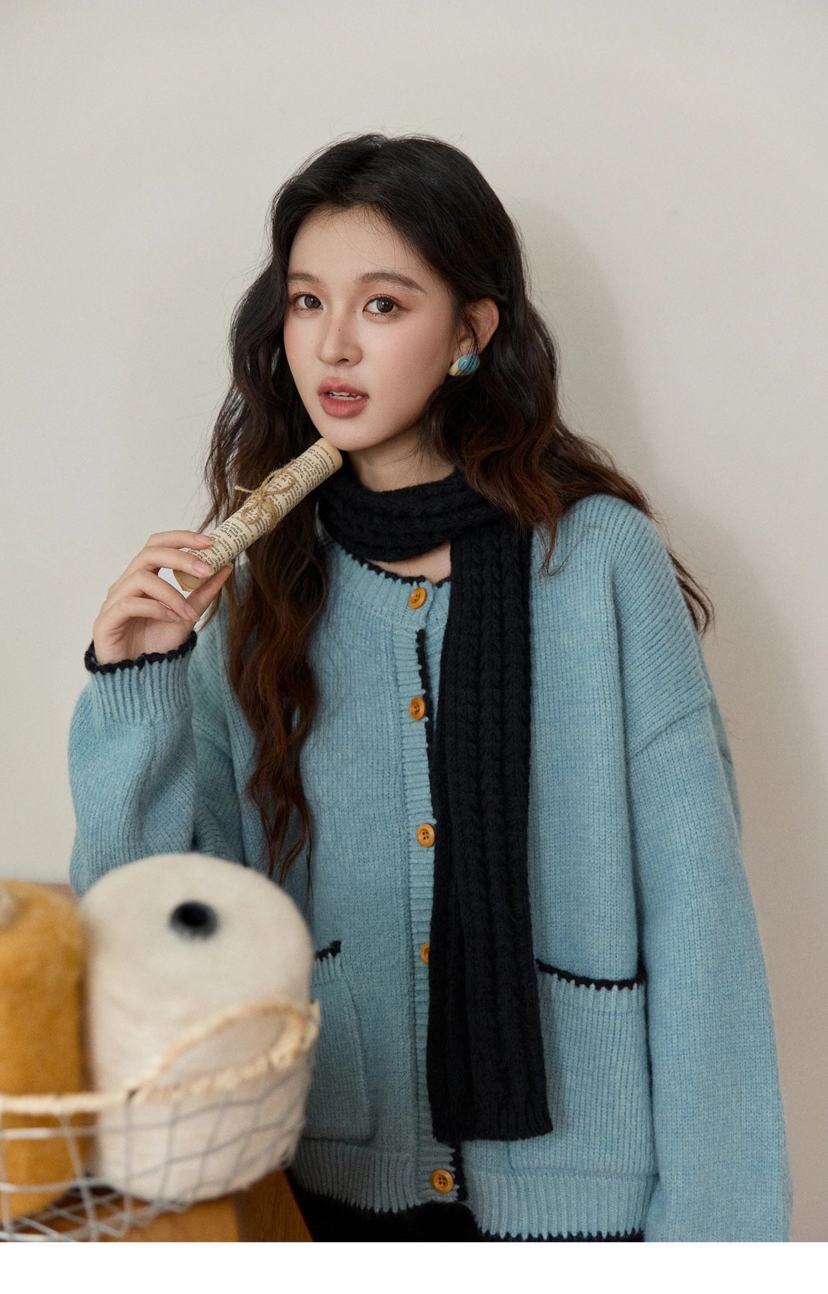 Mishow Yellow Color Collision Edge Pocket Cardigan MXE94Z2973