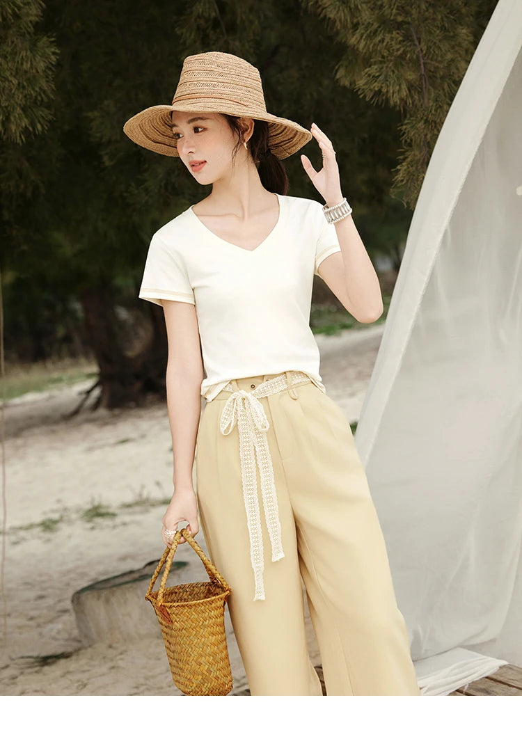 Mishow Solid V-Neck Slim Cotton Tee MXE33T0519
