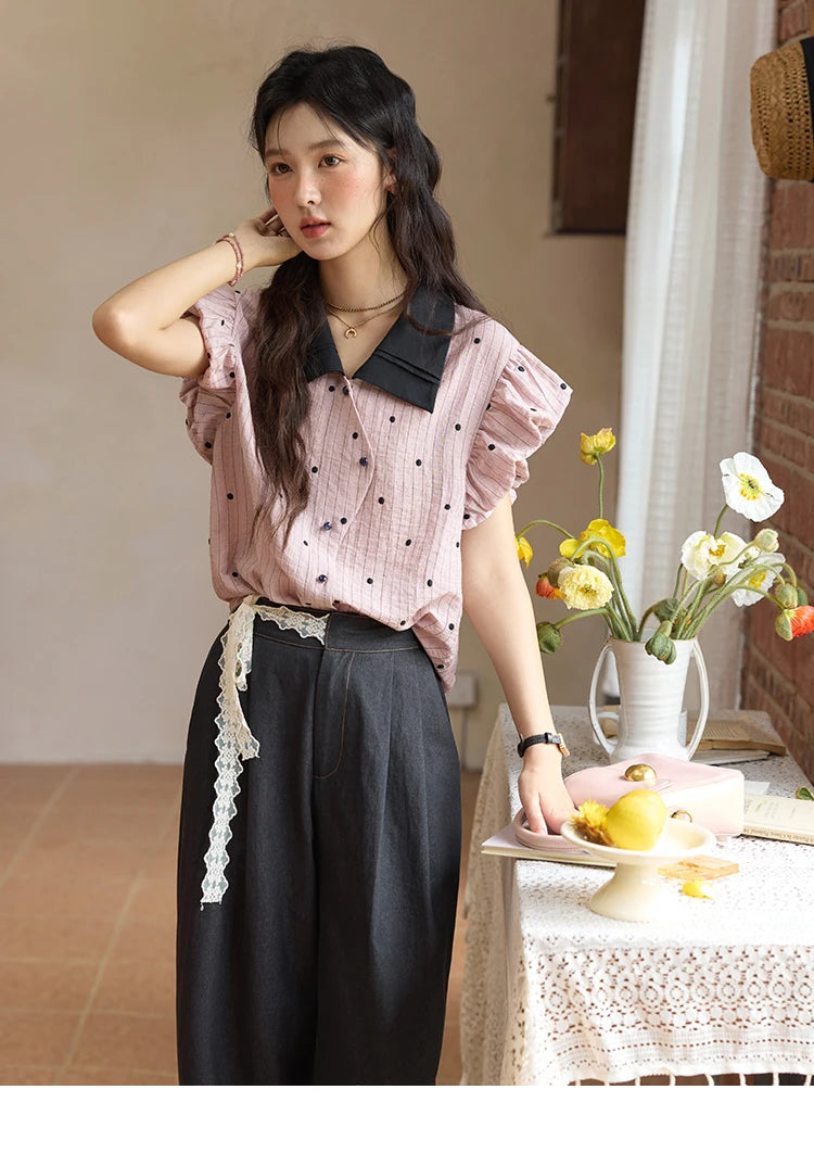 MISHOW Polka Dot Blouse Butterfly Sleeve MXE31C0776