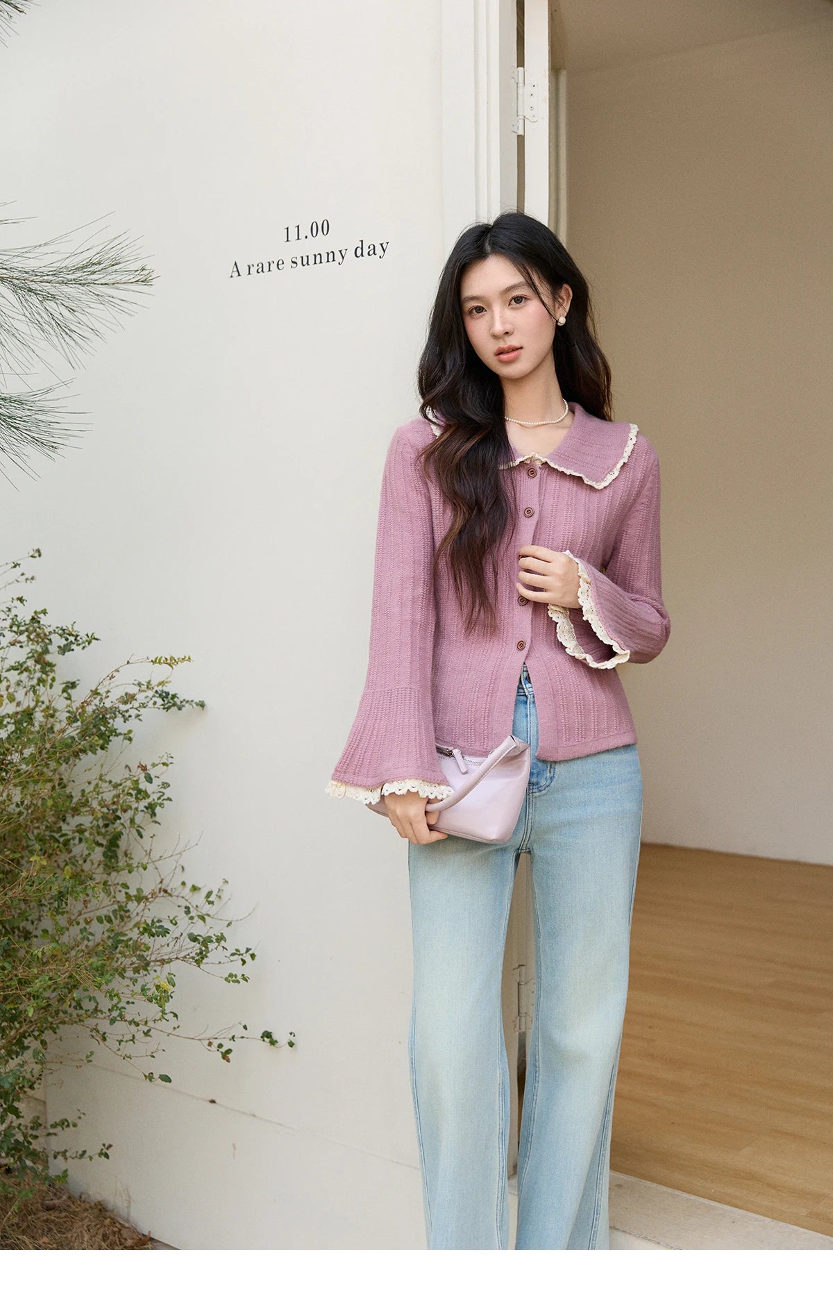 Mishow Lilac Peter Pan Collar Flare Sleeve Cardigan MXF11Z2994