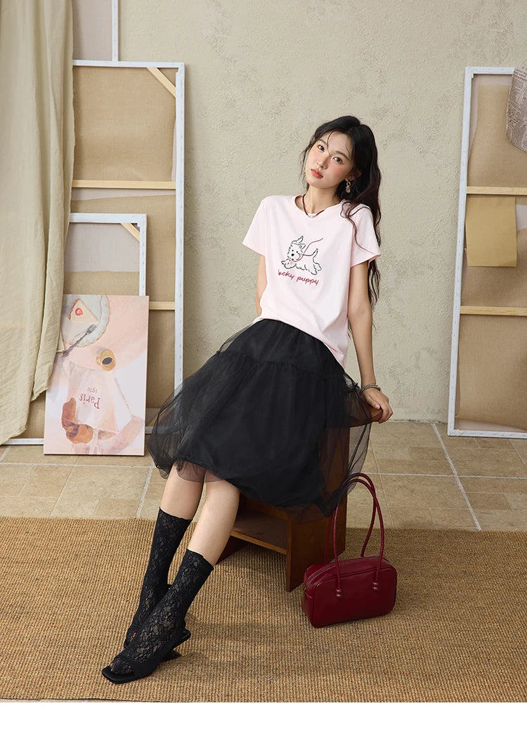 Mishow Cute Puppy Printed Short Sleeve Tee MXE36T0640