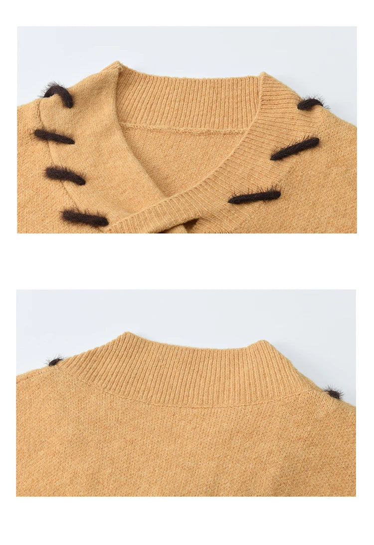 Mishow Yellow V-Neck French Workwear Pullover MXE87Z2771