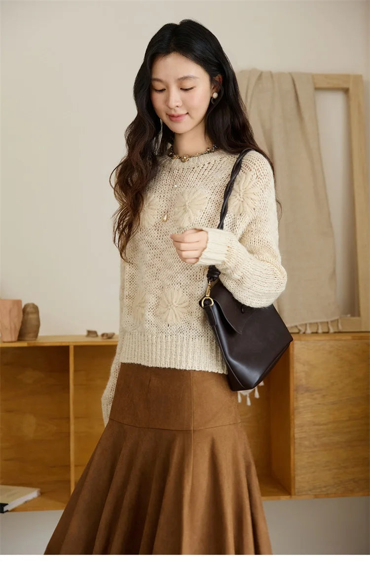 Mishow Apricot Hook Flower Wool Blend Lazy Sweater MXE47Z2577
