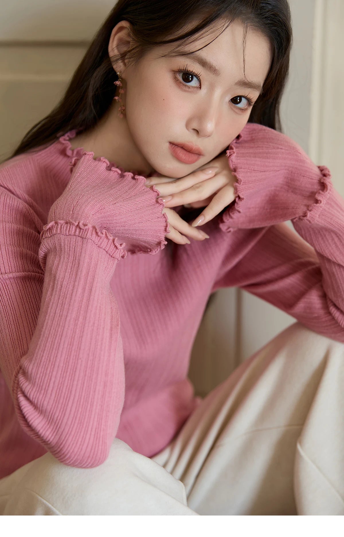 Mishow Turtleneck Wood Ear Trumpet Sleeve Top MXE51Z2552