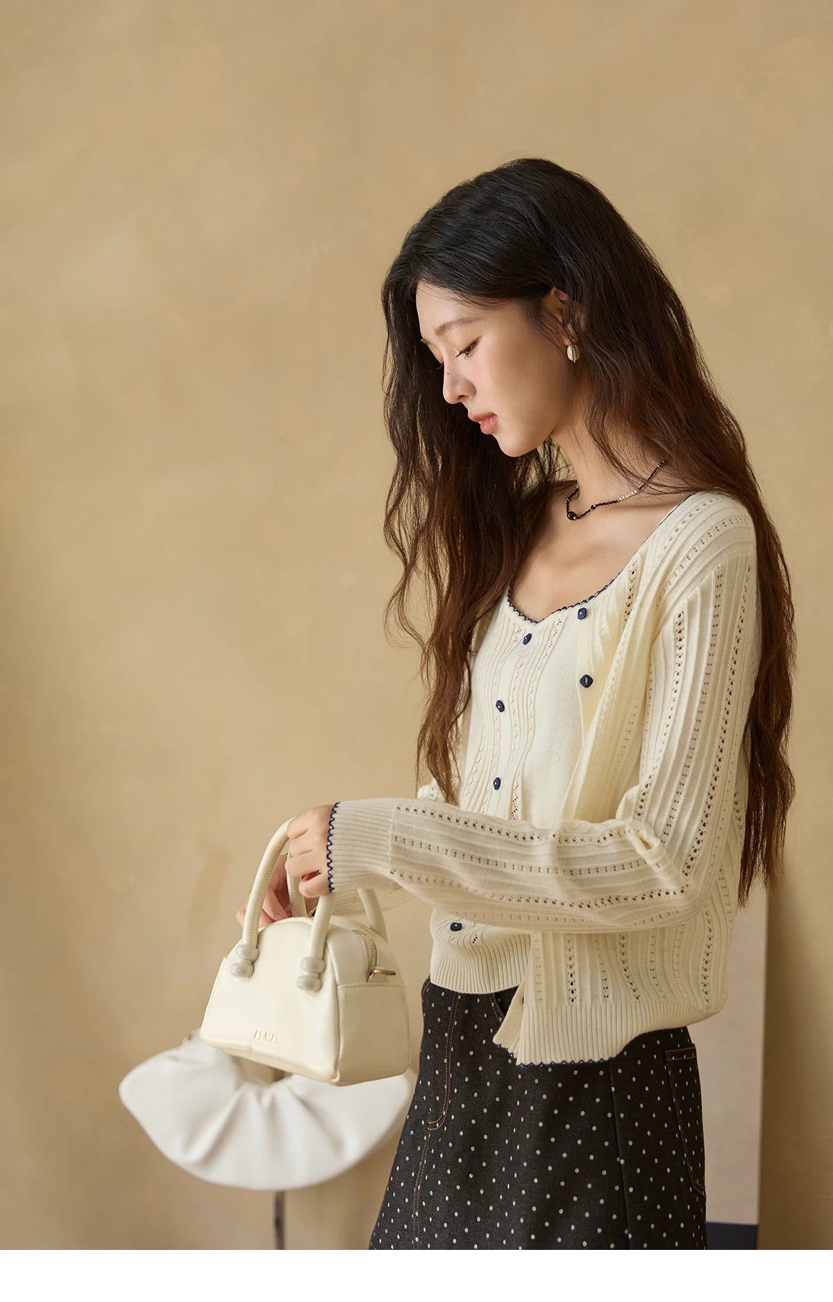 Mishow Apricot Knit Cardigan & Camisole Wool Set MXE43T0726