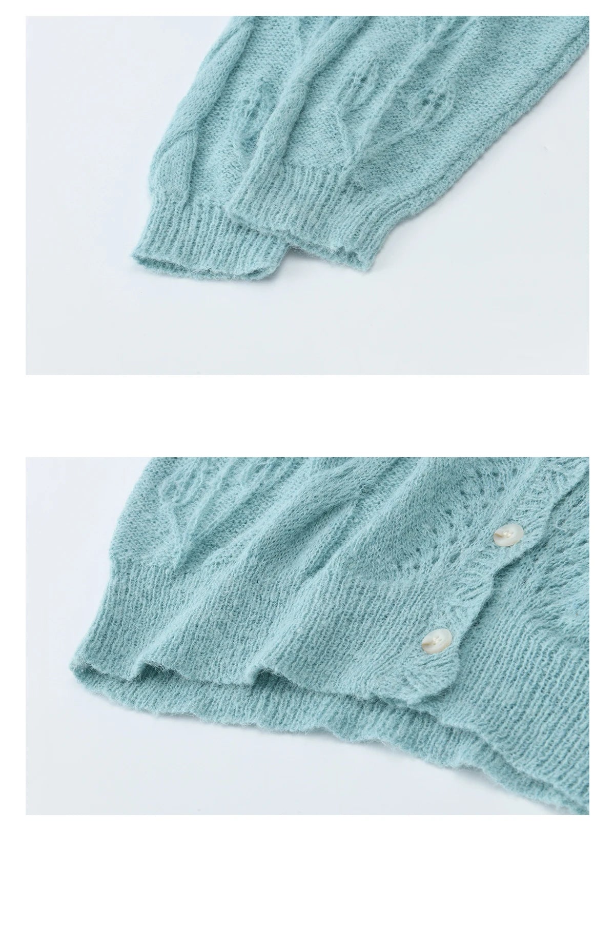 Mishow Blue Hollow Out V-Neck Wool Cardigan MXF13Z2975