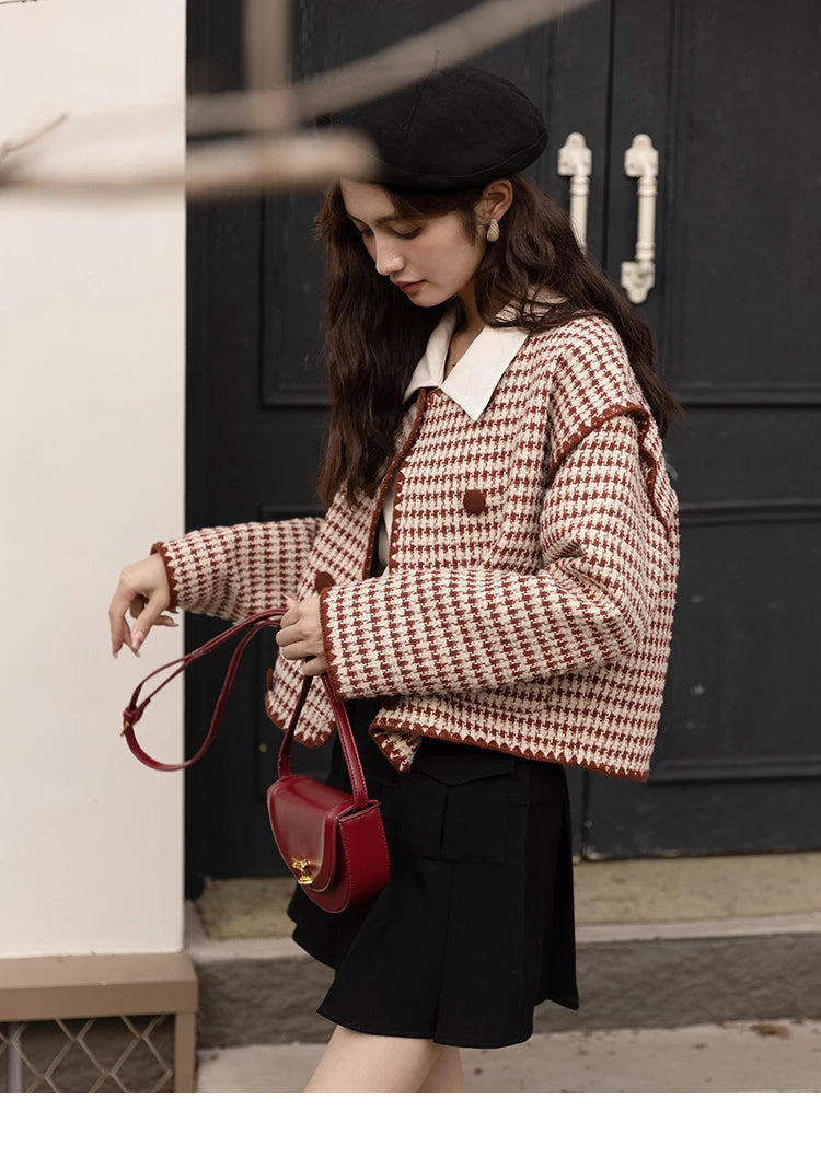 Mishow Elegant Plaid Wool Blend Short Coat MXB42W0479