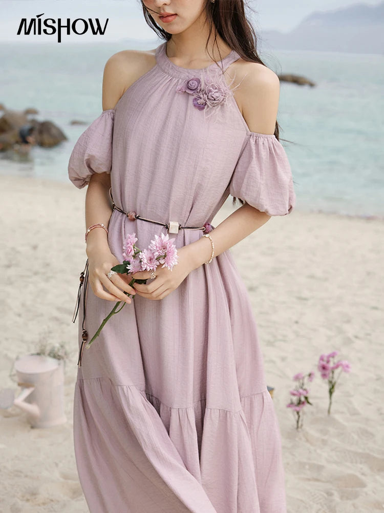 MISHOW Korean Halter Neck Jacquard Dress MXE32L2182