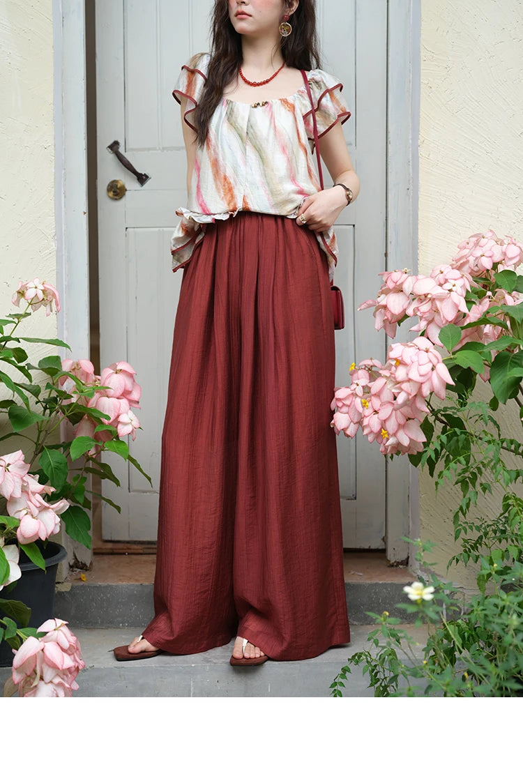MISHOW Red Wide Leg Pants High Waist Pocket Elastic MXE38K0952