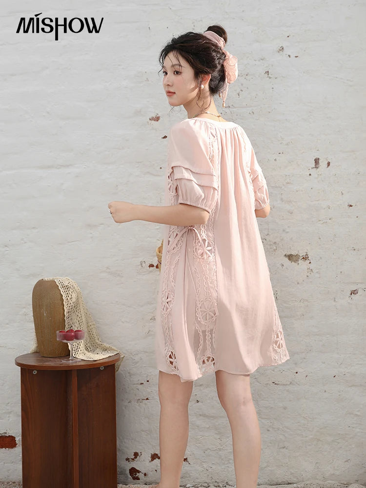 Mishow French Hollow Embroidered Lace-Up Dress MXD30L1950