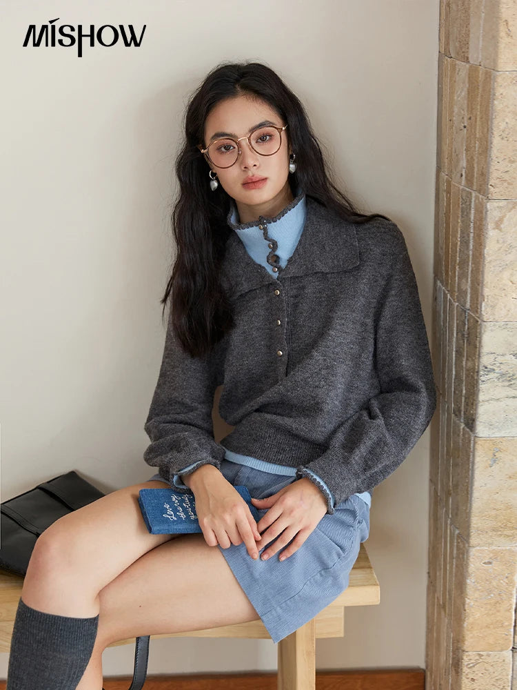 Mishow Double-Layer Turn-Down Collar Loose Sweater MXE45Z2502
