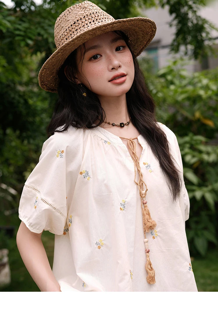 Mishow Puff Sleeve Lace-Up Top & Elastic Waist Shorts Set MXE38T0684