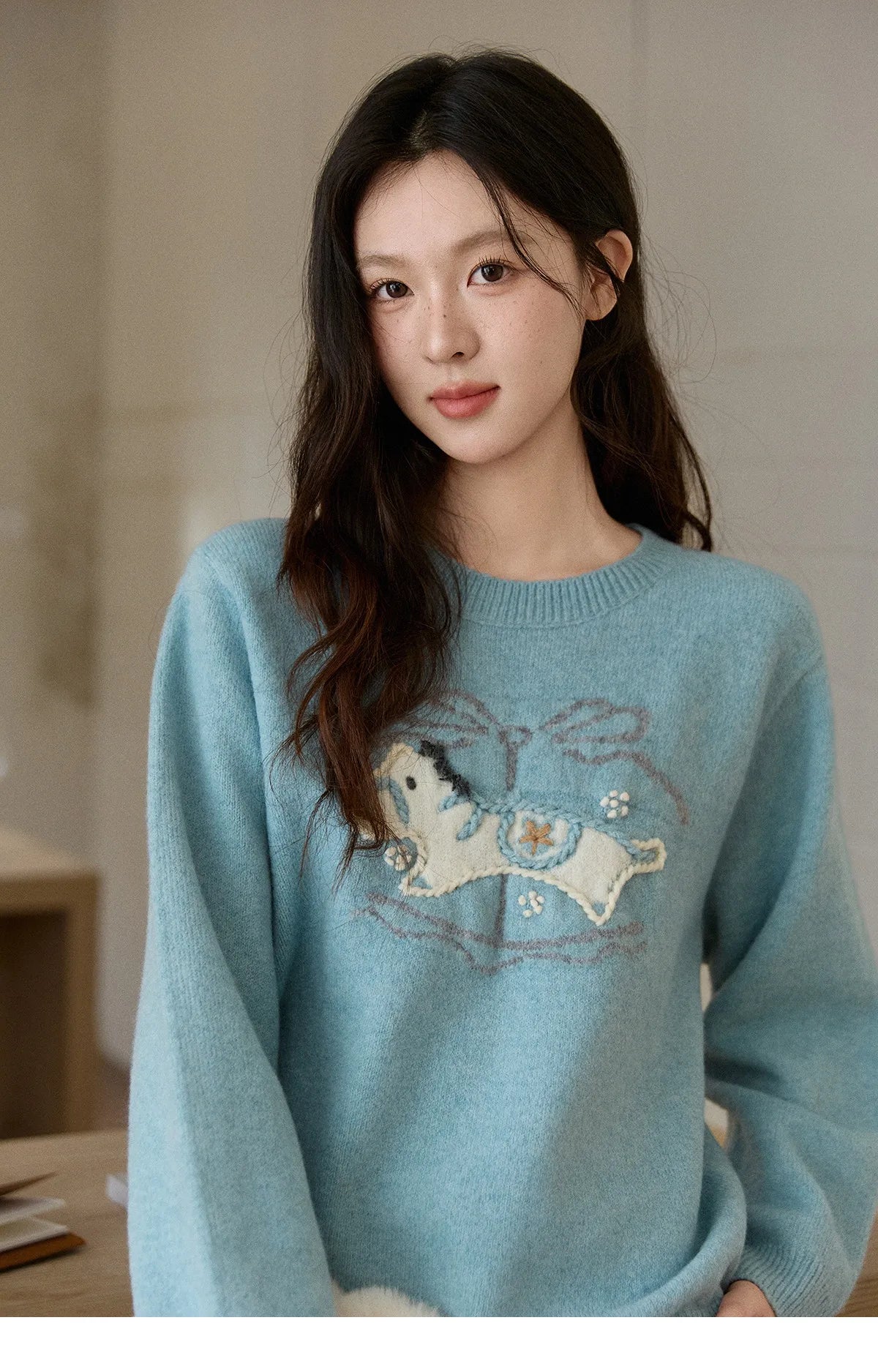 Mishow Handmade Embroidered Pony Jacquard Pullover MXE92Z2848