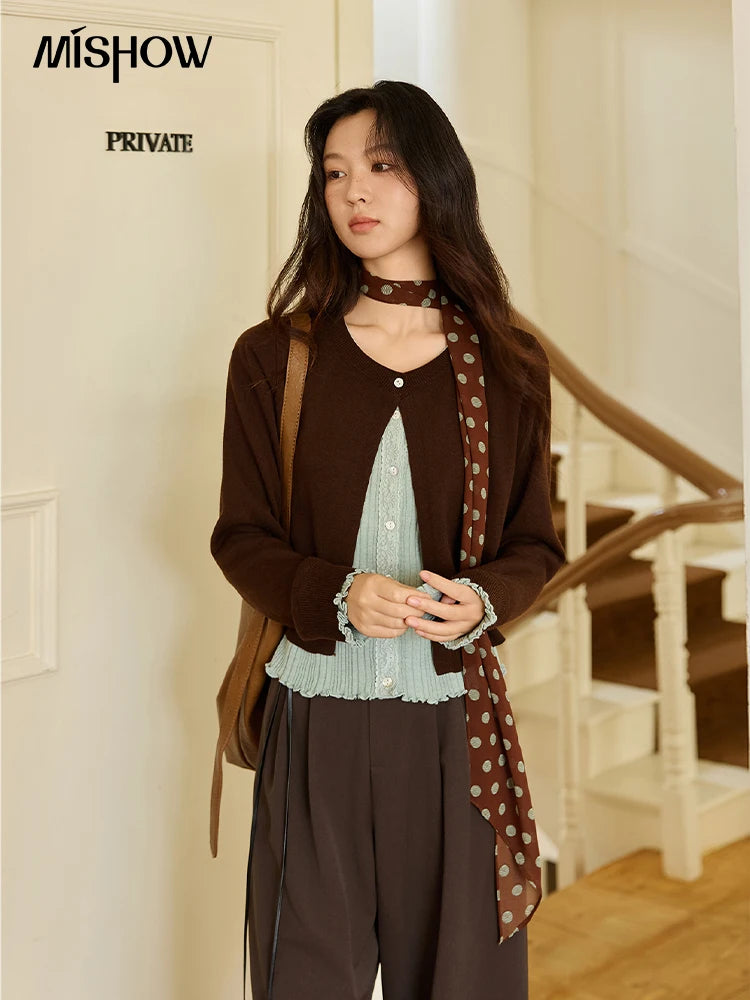 Mishow Retro Fake 2-Piece Color-Blocked Lace Trim Pullover MXE46Z2545