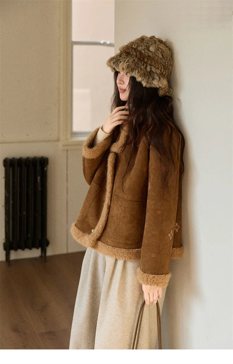 MISHOW Brown Retro Jacket Stand Collar Single-Breasted Windproof MXE86W0910