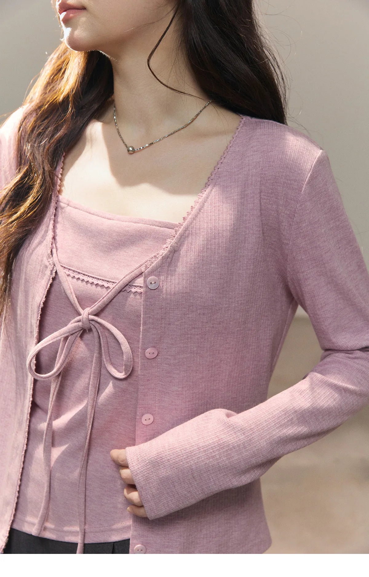 Mishow Purple Lace-Up Cardigan & Camisole Set MXF13Z2998