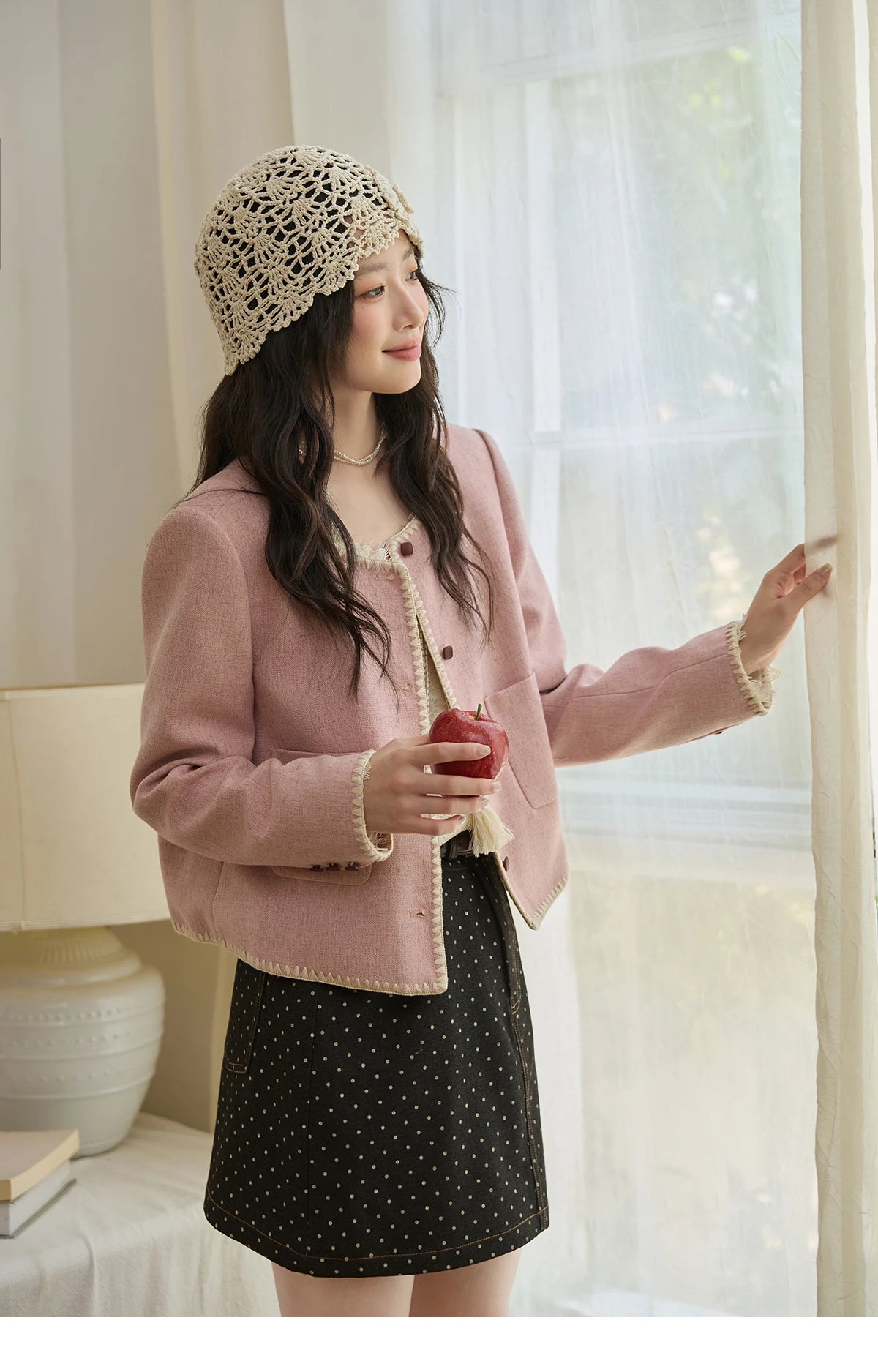MISHOW Solid Tweed Jacket Round Neck Long Sleeved Short MXE44W0812