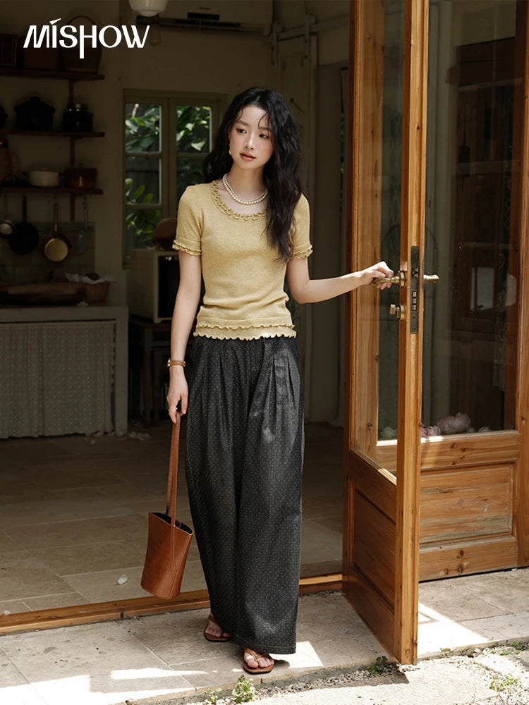 Mishow Polka Dot High Waist Wide Leg Jeans MXE38K0956