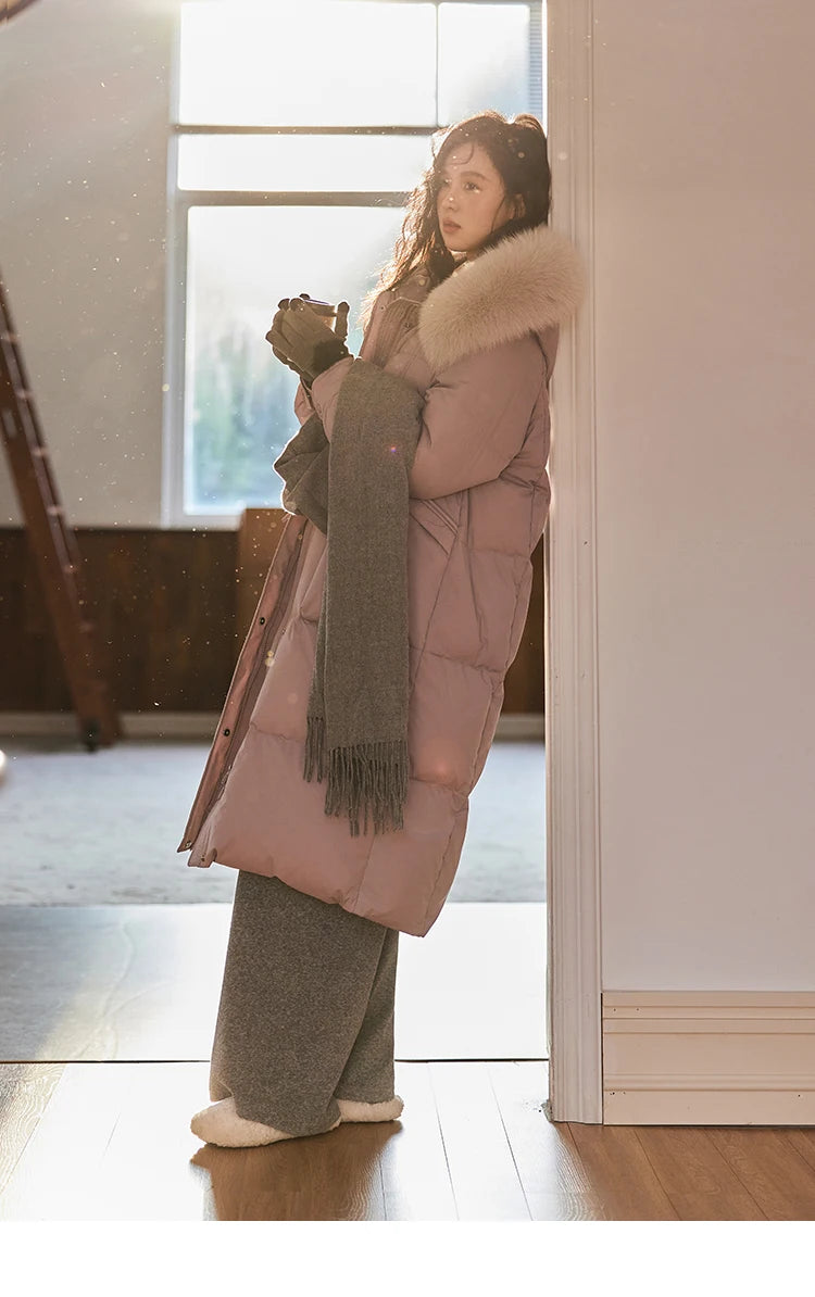 Mishow Long Hooded Fox Fur Collar Down Coat MXD56Y0054