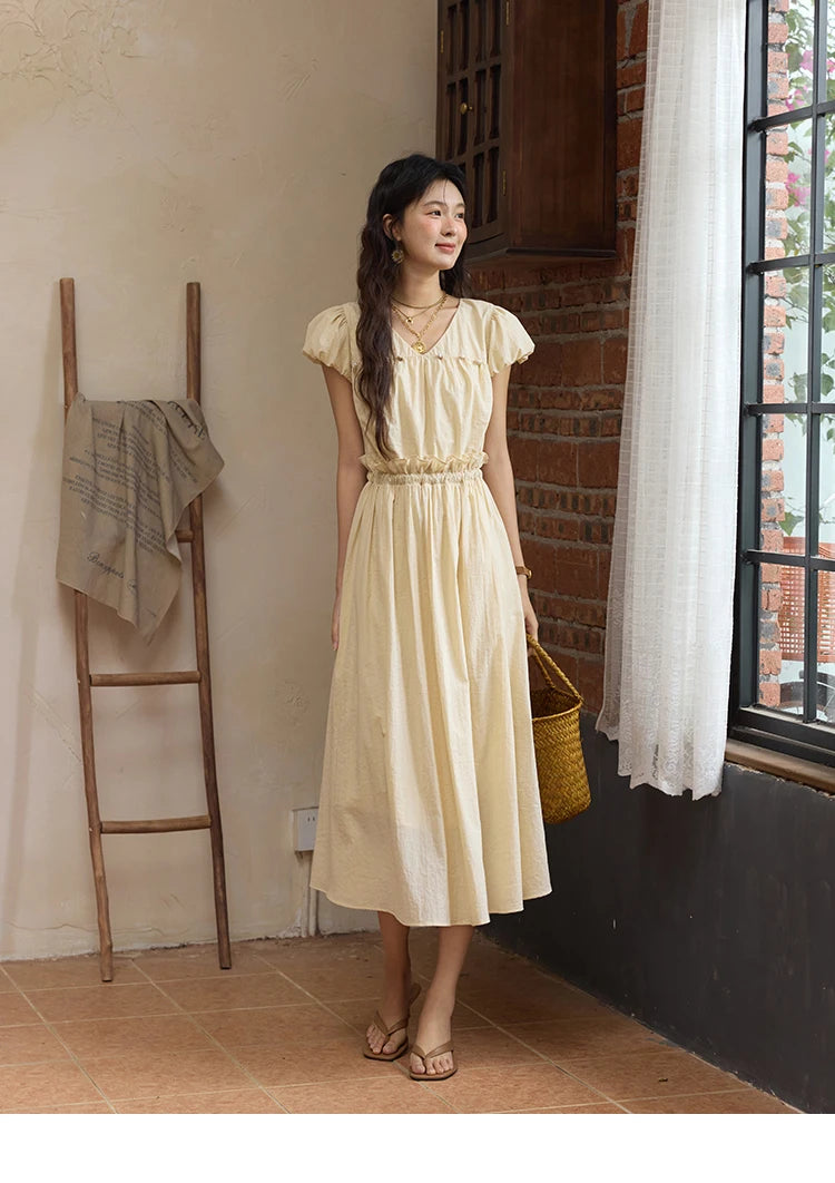 Mishow Flower Bud Sleeve V-Neck Sash Dress MXE34L2238