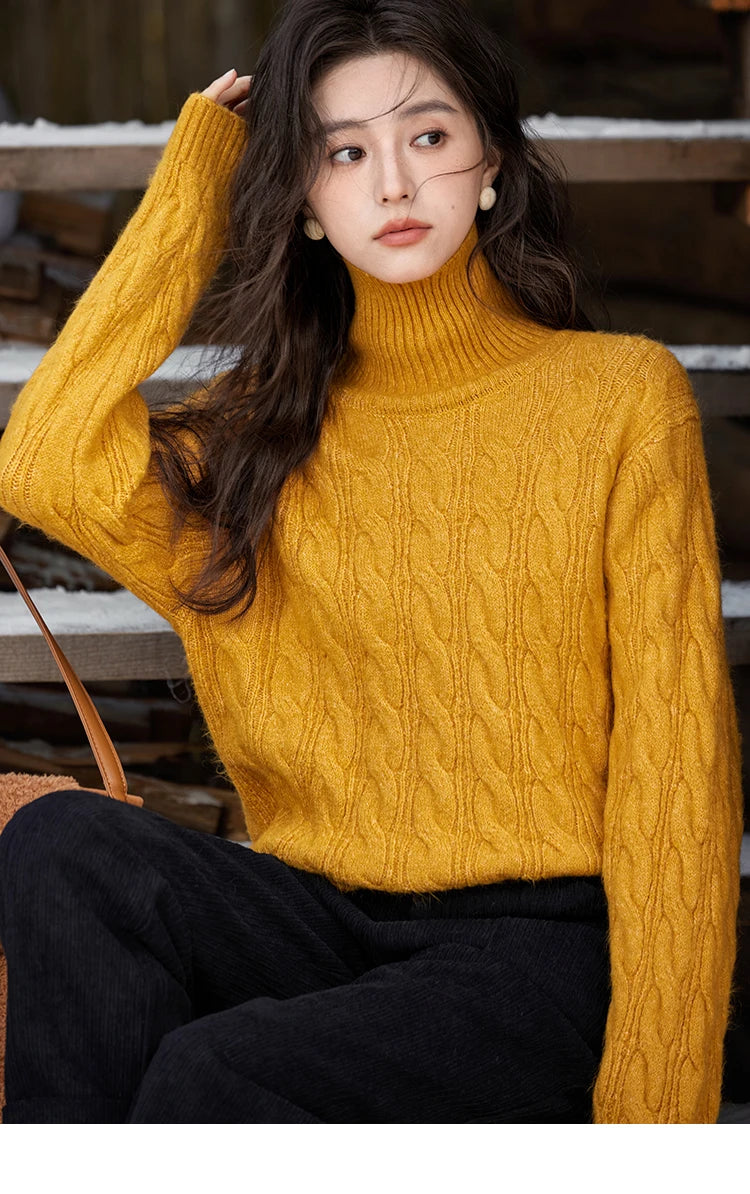 Mishow Turtleneck Texture Solid Warm Pullover MXD57Z1090
