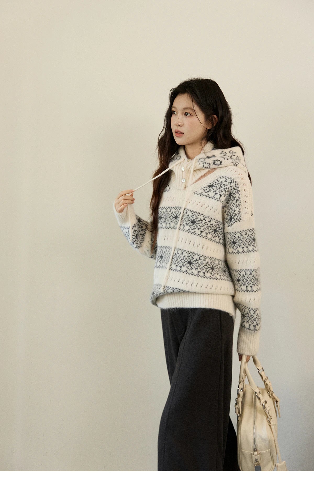 Mishow Fair Isle Removable Hood Sweater MXE94Z2979