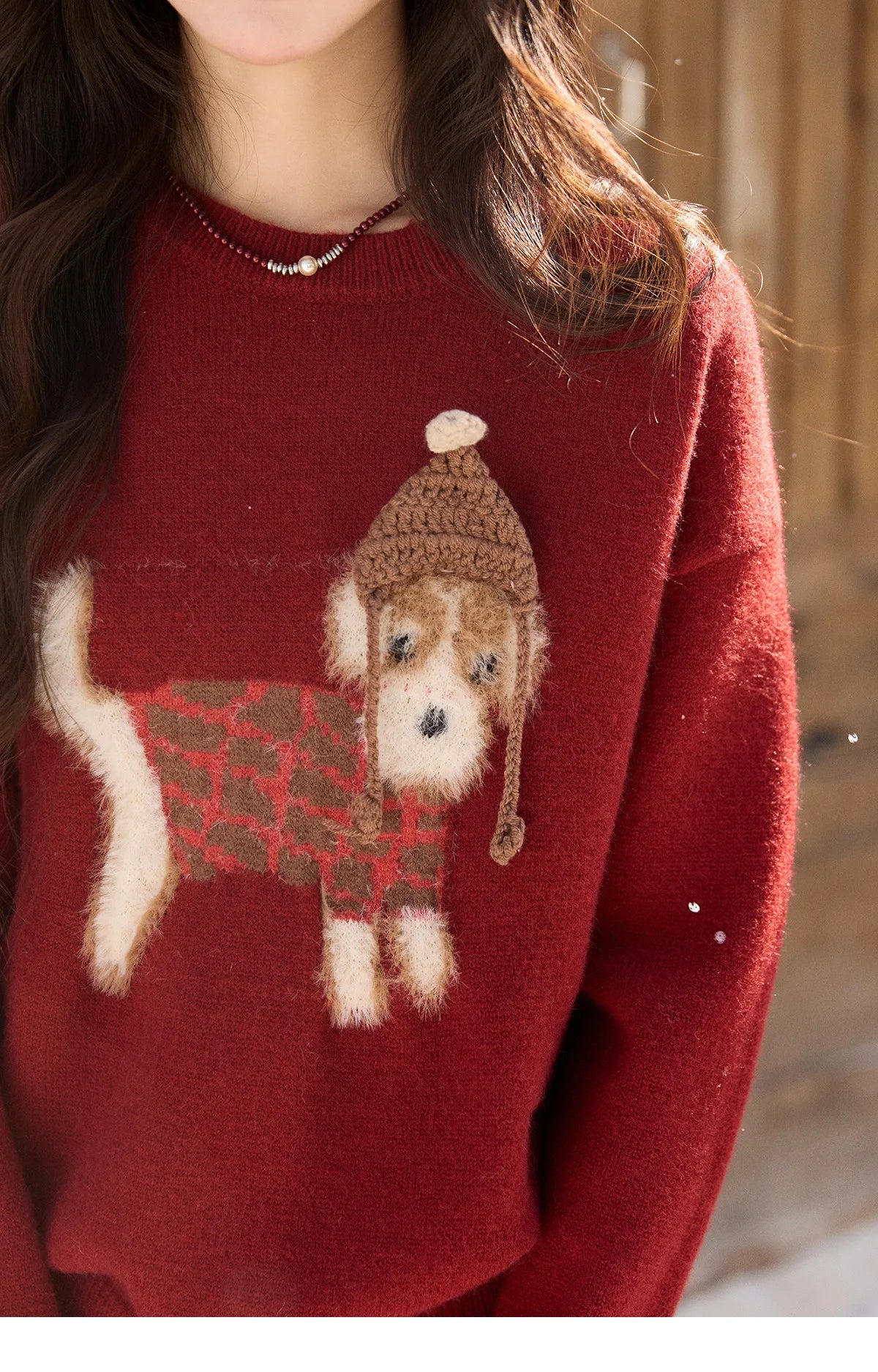 Mishow Red Dog Pattern Crew Neck Sweater MXE93Z2811