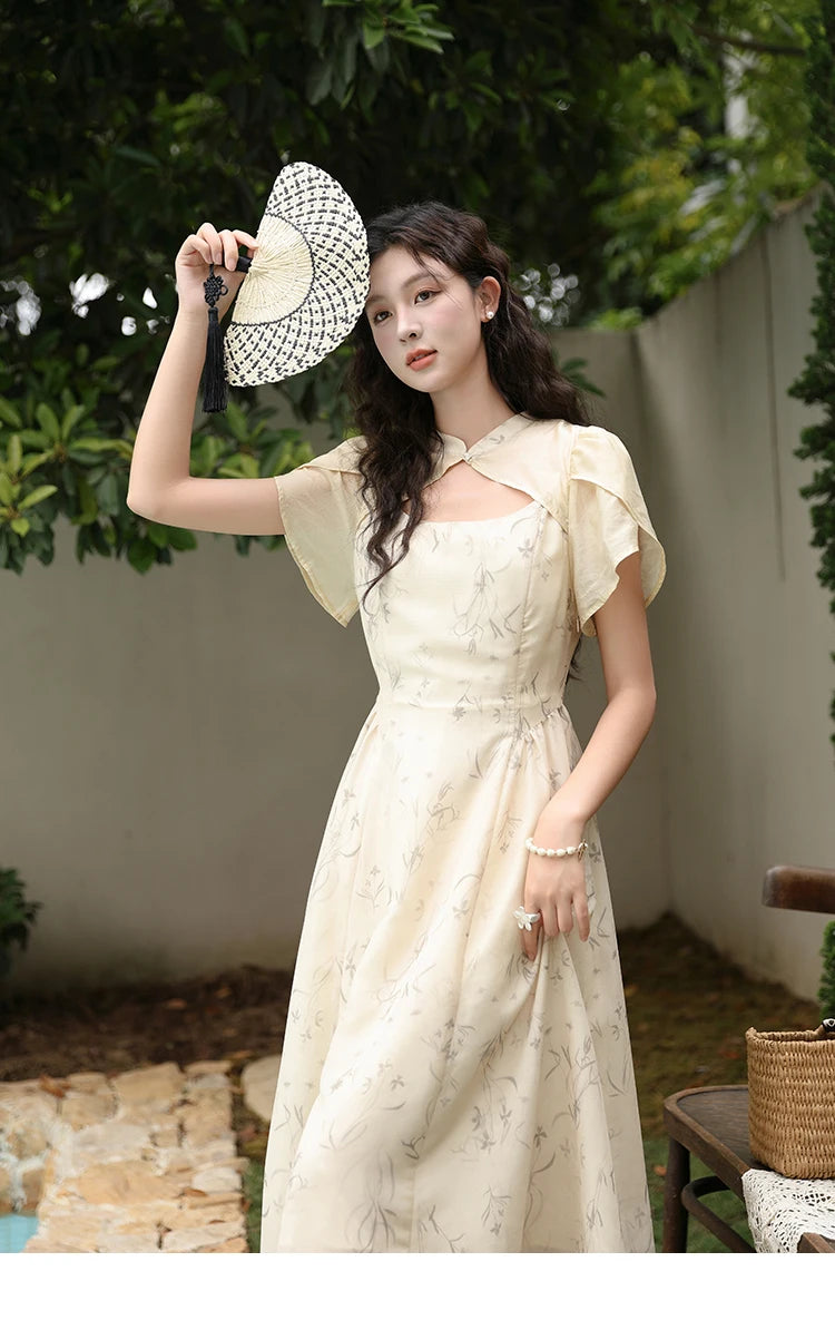 Mishow Cheongsam Floral Hollow Out Chiffon Dress MXD23L1799