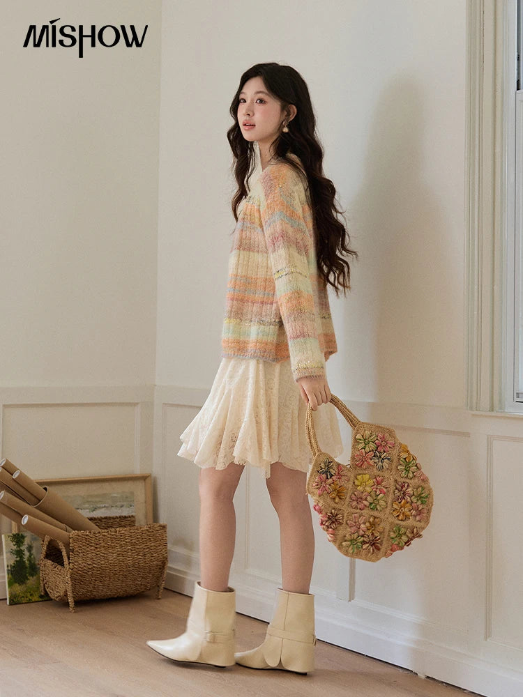 Mishow Gradient Striped V-Neck Rainbow Cardigan MXF13Z3019