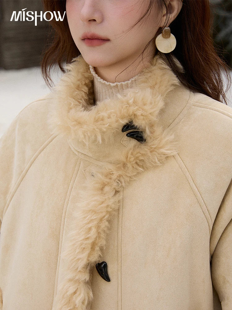Mishow Yellow Stand-Up Collar Shearling Coat MXE92W1017