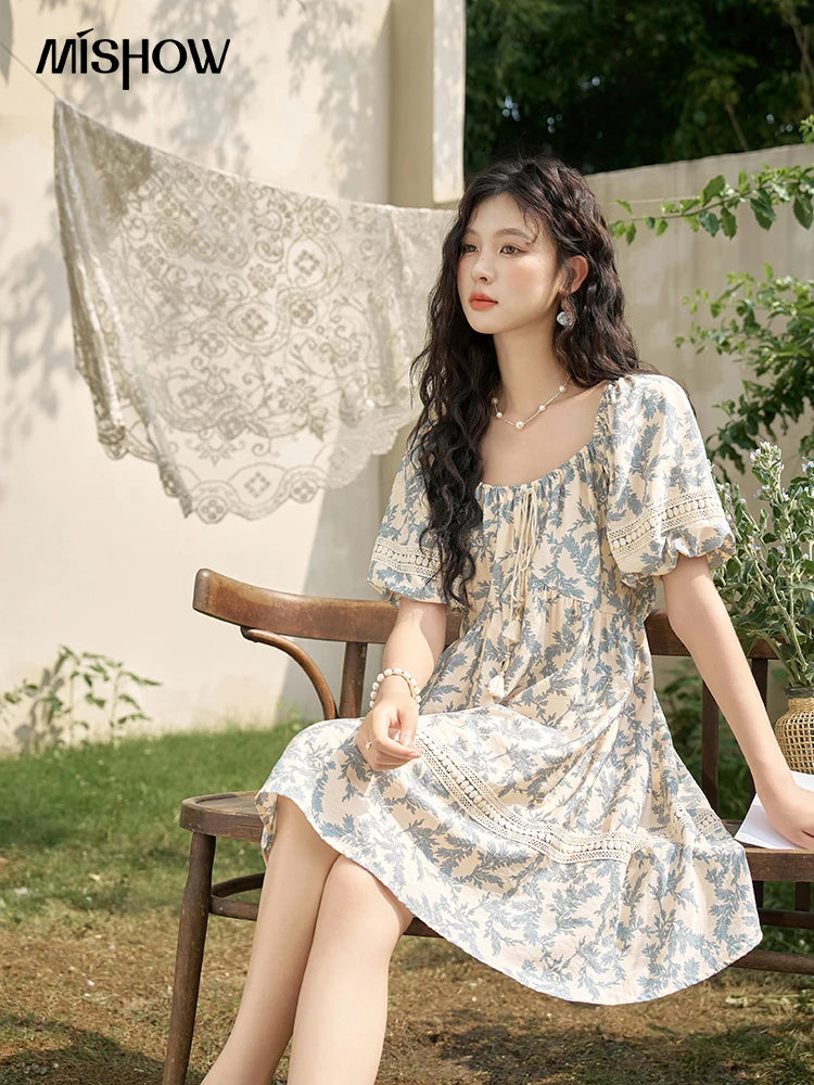 Mishow French Floral U-Neck Lace-Up Doll Dress MXD27L1898