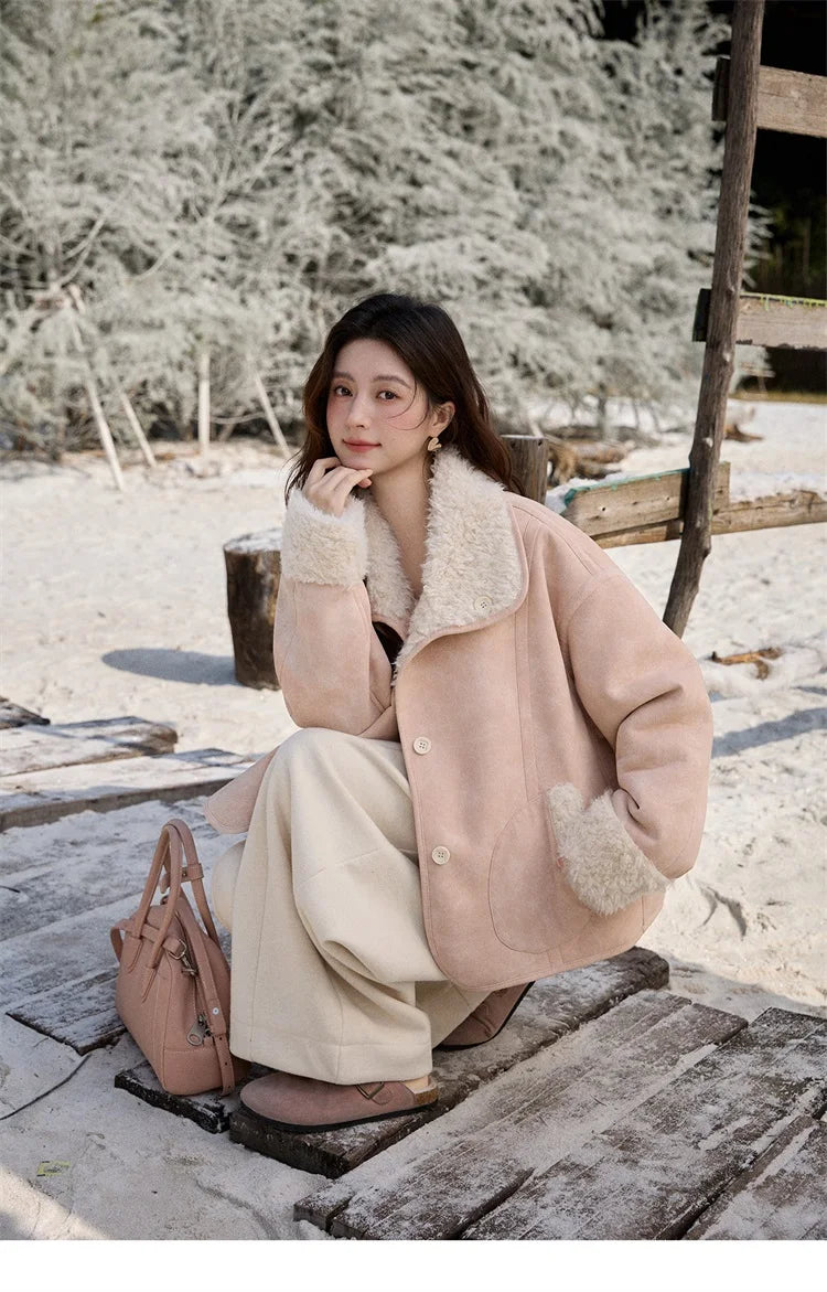 MISHOW Double Sided Lamb Wool Coat Lapel Pockets MXE91W1015
