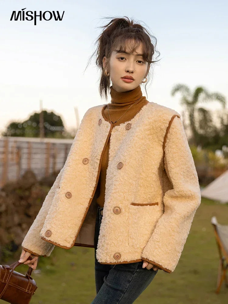 MISHOW Lamb Wool Coat Double Breasted French Lambswool MXB45W0850