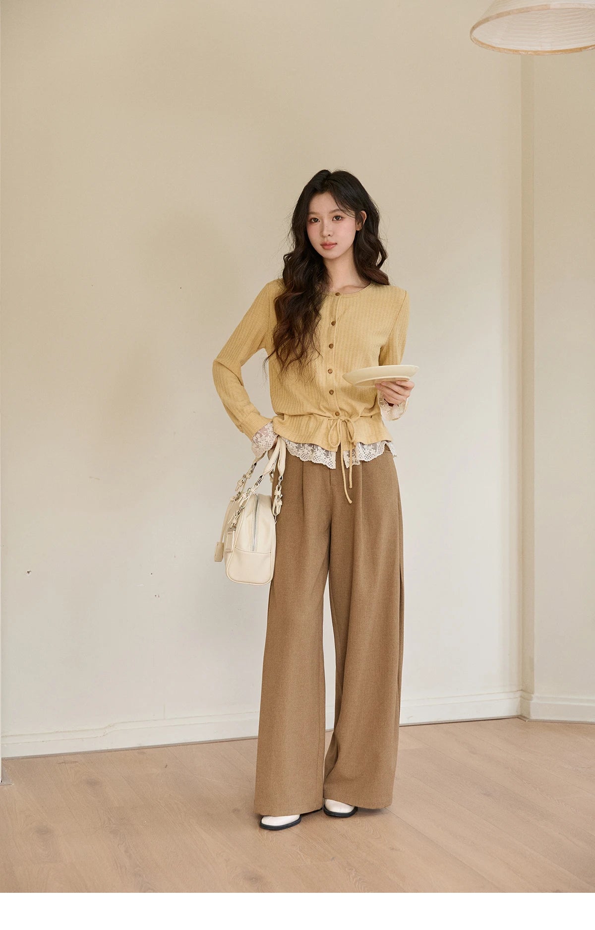 MISHOW Camel Wide Leg Pants High Waist Pleated MXF108K1007