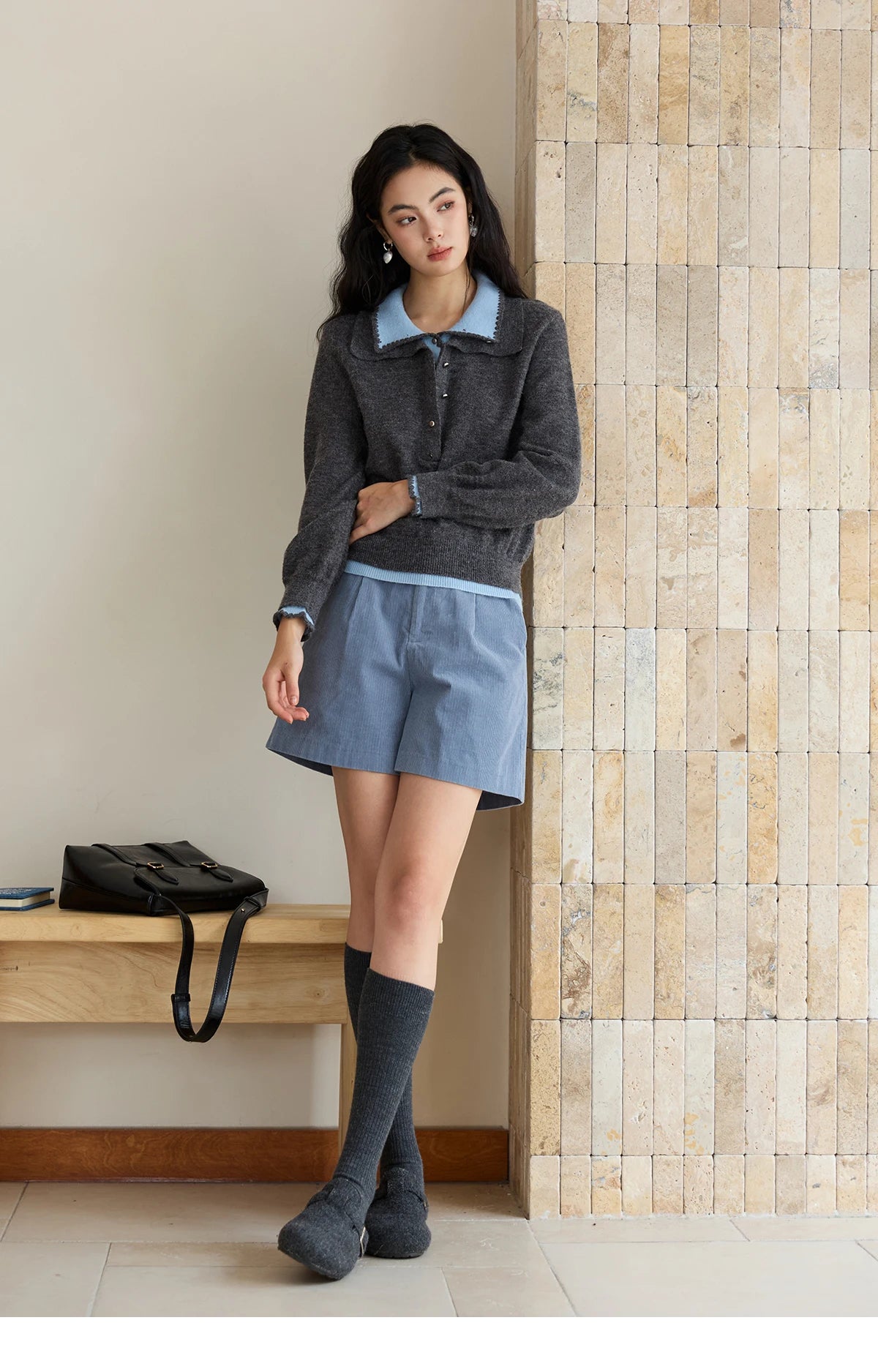 Mishow Double-Layer Turn-Down Collar Loose Sweater MXE45Z2502