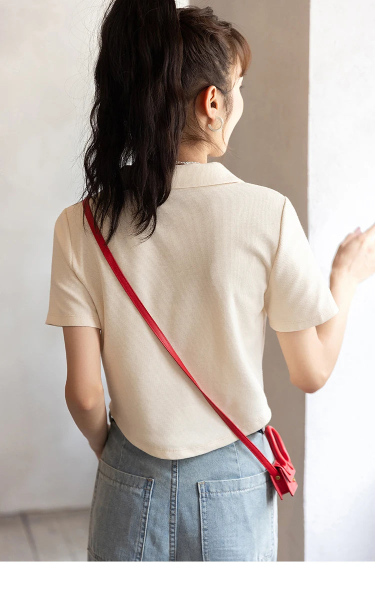 Mishow Korean Polo Collar Embroidery Letter Tee MXB32T0477
