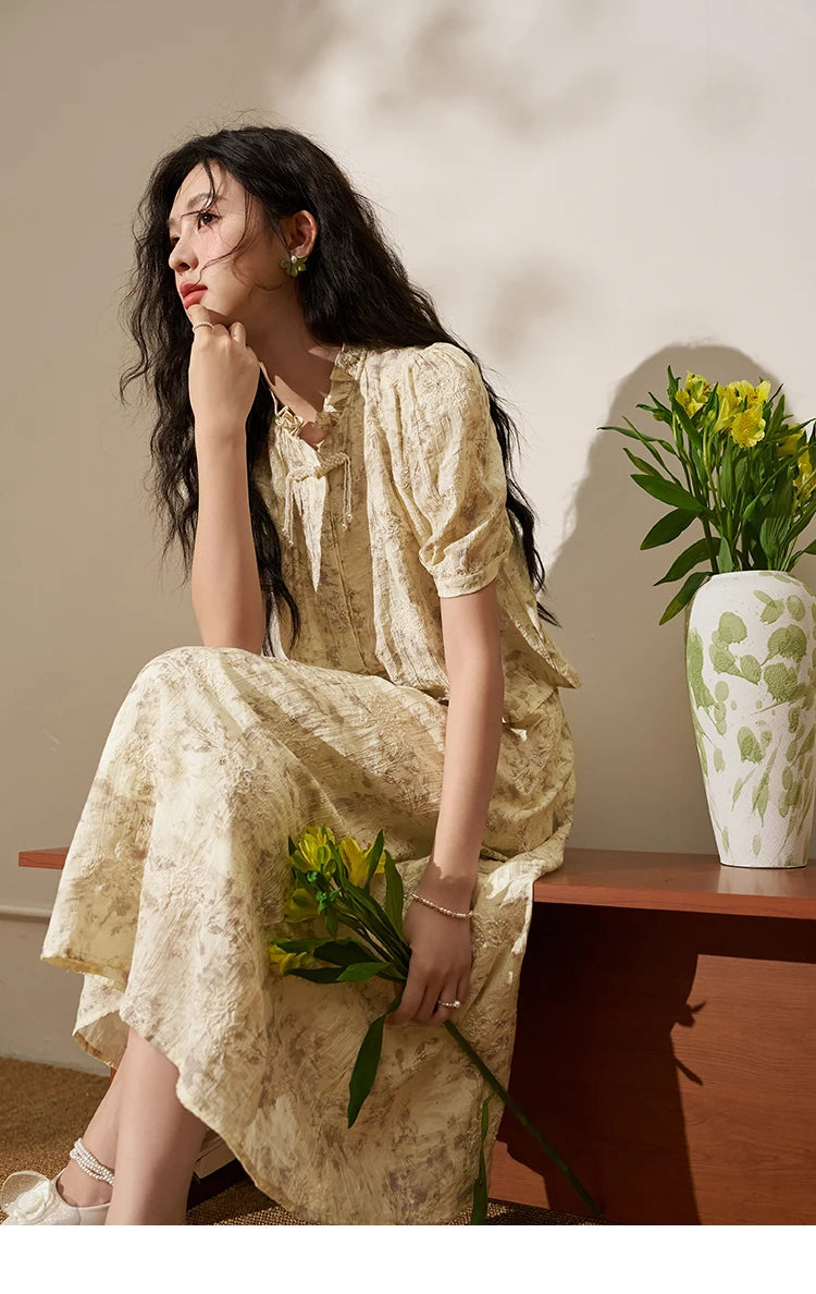 Mishow Chinese Embroidered Puff Sleeve Top & A-Line Skirt Set MXD24X1405