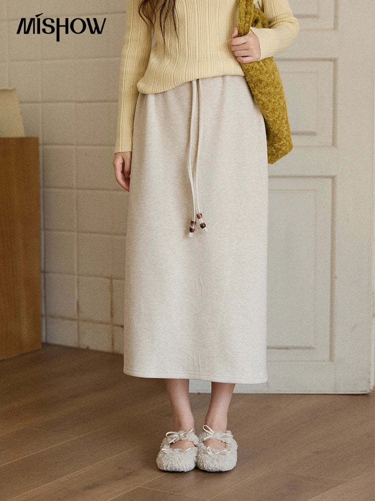 MISHOW Brown Retro High Waist Skirt Back Split Straight Leg MXE90B2447