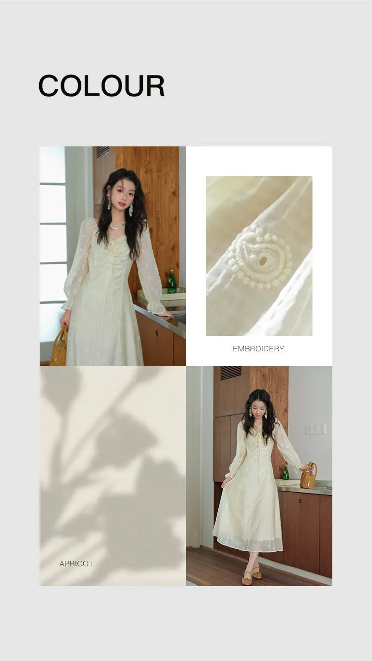 Mishow Cashew Flower Embroidered V-Neck Drawstring Dress MXE41L2387